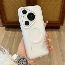 Matte Candy Magnetic Wireless Charging Case with Transparent Cover for Huawei Mate 60 Pro+ (White)