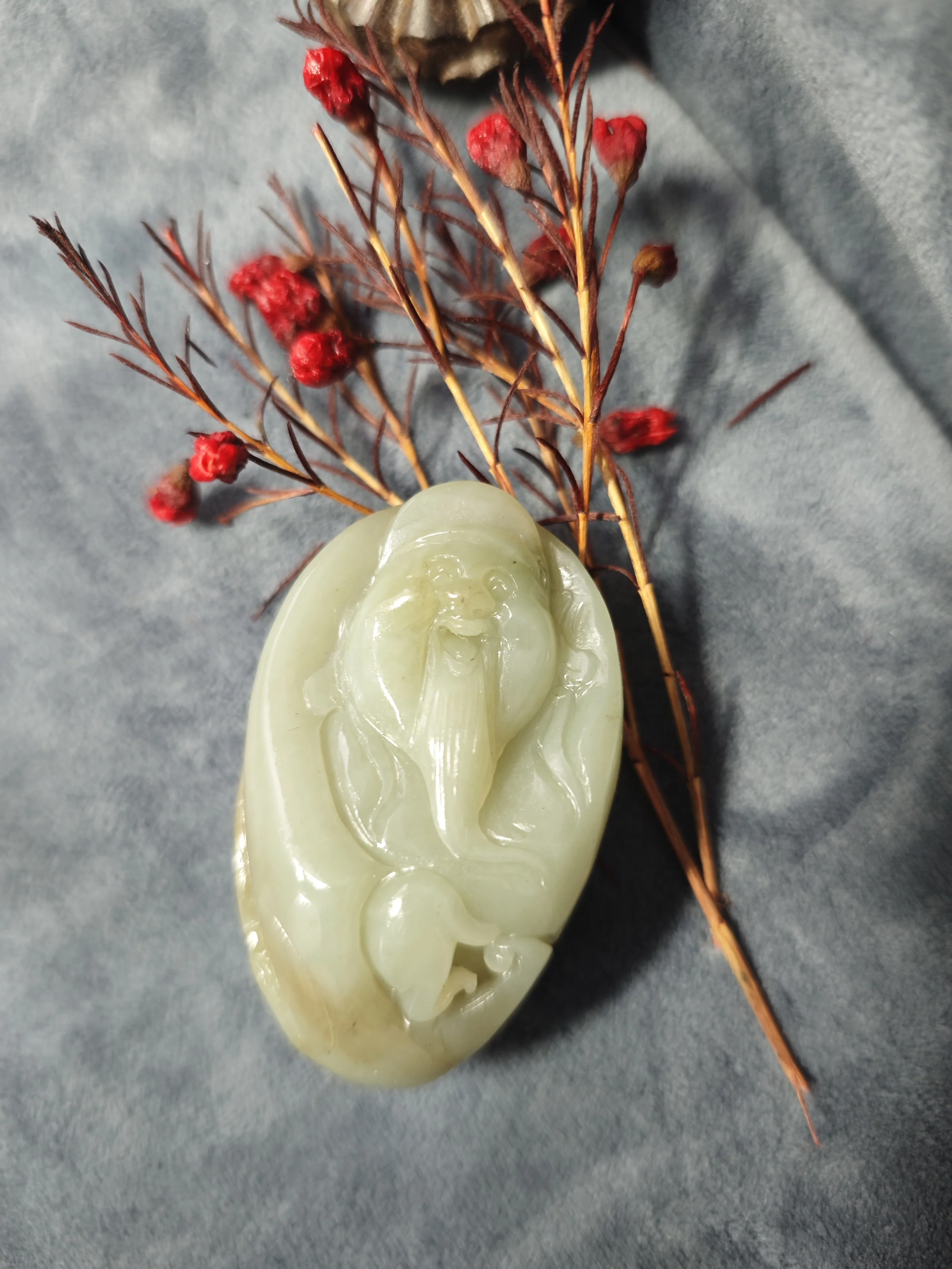 

Chinese Exquisite Jade Carving Auspicious "The God Of Wealth" Ornaments/Pendants Stone Handicrafts Home Decoration Collection