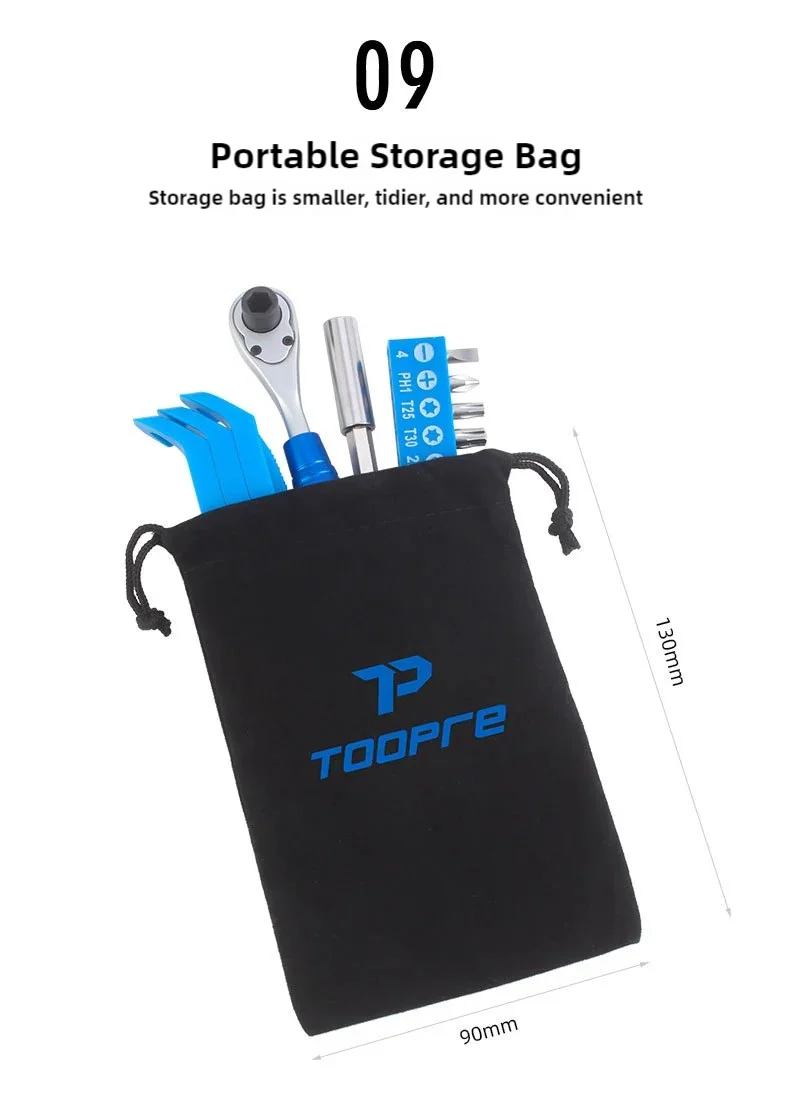 TOOPRE Fahrrad Mini Ratsche Set Tragbare Multi Funktionale Reparatur Kit Fahrrad Reifen Schlüssel Reifen Reifen Patch Reparatur Werkzeuge – Detail 14