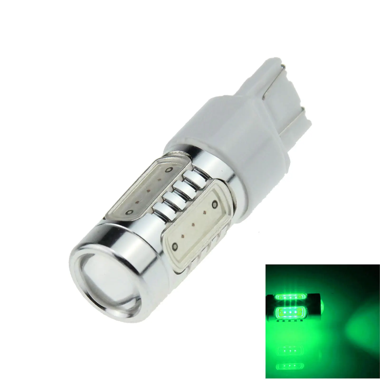 1X Green Rv 7443 Brake Blub Camper Lamp 5 Emitters Cob Smd Led W3X16D Ece G011-G