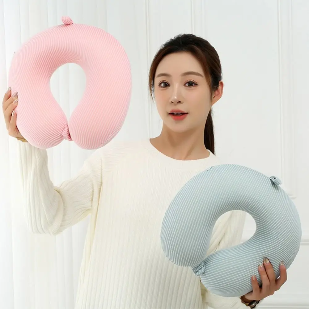 Fashion Slow Rebound U-shaped Pillow Portable Comfortable Travel Neck Cushion Stripes Design Removable Airplane Nap Pad Home Use