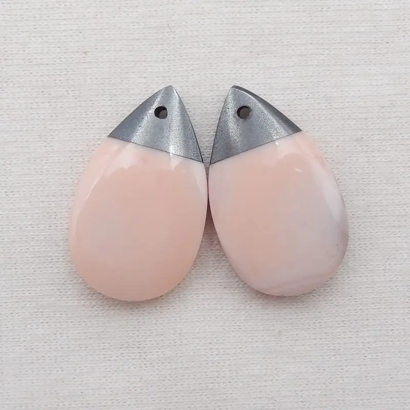 Semiprecious Natural Stone Hematite,Pink Agate Gemstone DIY Jewelry Intarsia Earring Bead Accessories 26x16x5mm 6g
