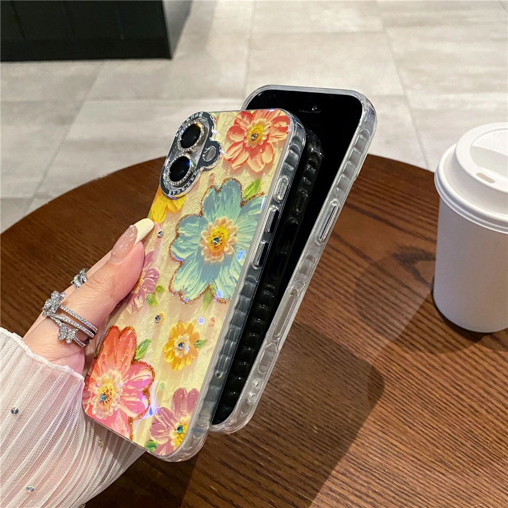 Colorful Blu-ray Diamond Flower Phone Case For Iphone Models_voghion.com