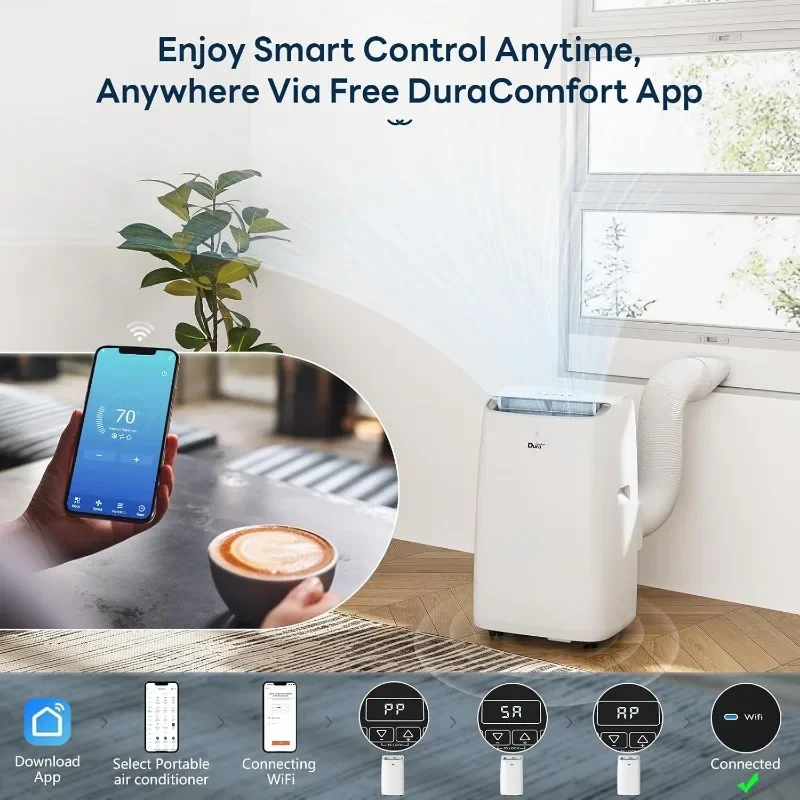 DuraComfort Portable Air Conditioner, 12000 BTU(ASHRAE) /8150 BTU (SACC) Smart AC Unit, Built-in Dehumidifier and Fan Modes