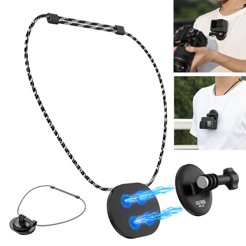 랜야드 달린 마그네틱 액션 카메라 브래킷, DJI 액션용 셀카 거치대, 퀵릴리즈 목 걸이 브래킷