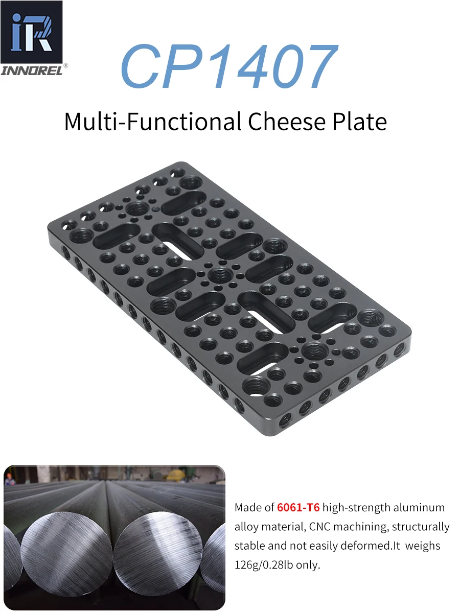 CP1407 Multi-Functional Cheese Plate 14x7cm with ARRI Locating Holes 1/4" & 3/8"