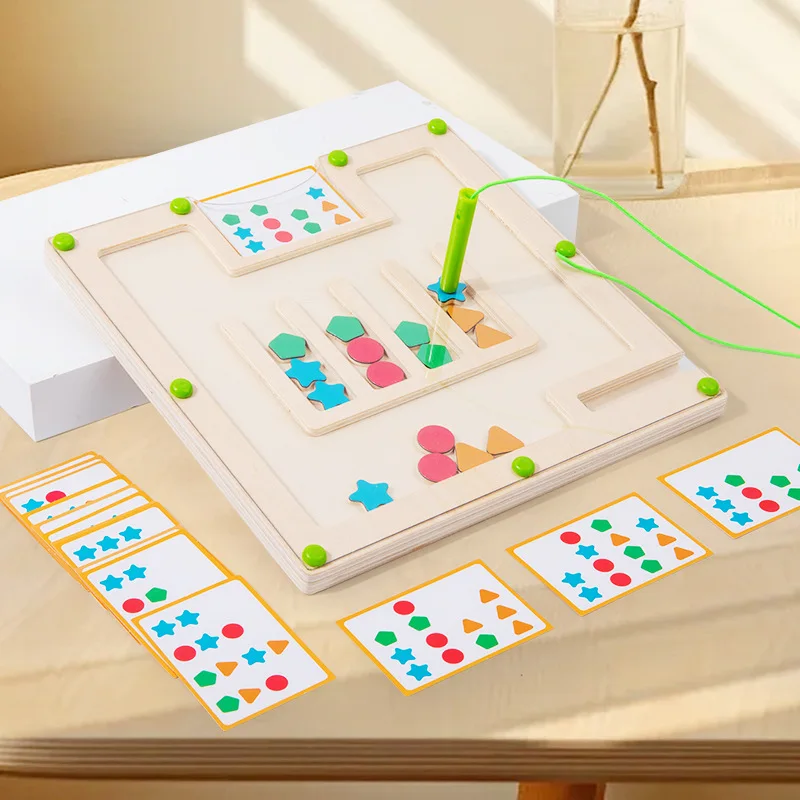 Wooden Shape Pairing Maze, Montessori Early Education Toys, Magnetic Shaped Walking Matching Game, Cognitive Colors And Shapes 5