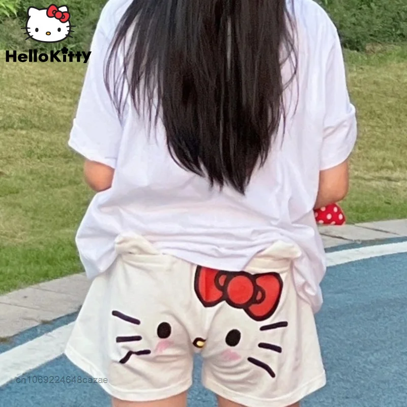 Sanrio Hello Kitty Cotton Shorts New Harajuku Style Casual Home Pants 2022 Summer New Cute Y2k Hot Pants Elastic Pants For Women sanrio hello kitty ipad 10 protective case plus pen 9th generation pro 2022 11 12 9 mini5 6 cover anti drop air3 4 ipad 2021case