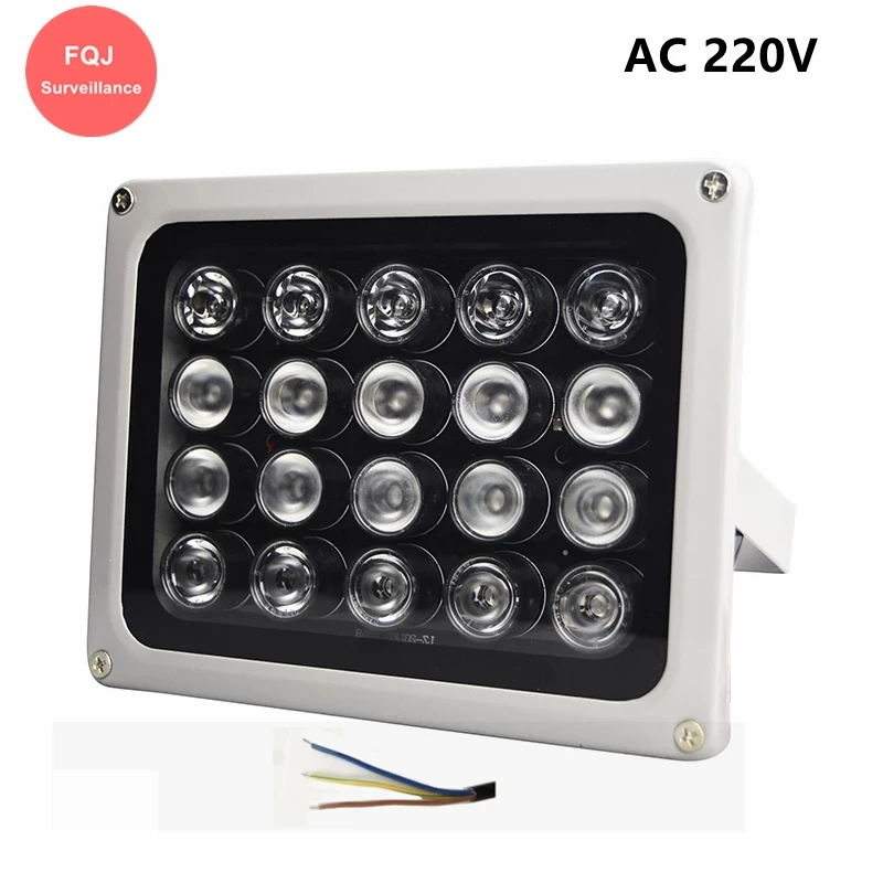 

AC 220V 20Pieces CCTV Filled IR Led Illuminator Light 90 Degree Lens 850nm High Power Lamp for AHD IP Camera at Night Time