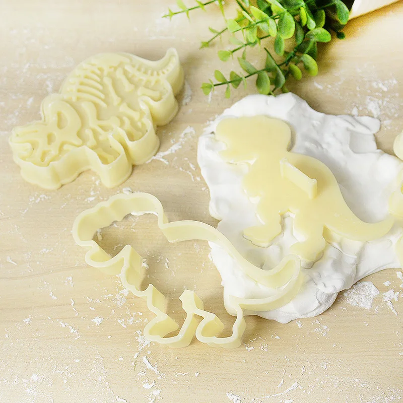 Dinosaur Cookie Cutters 3Pcs Skeleton Stamper T-Rex Stegosaurus Triceratops Fossil Cookie Cutters Baking Biscuit Embossing Mould
