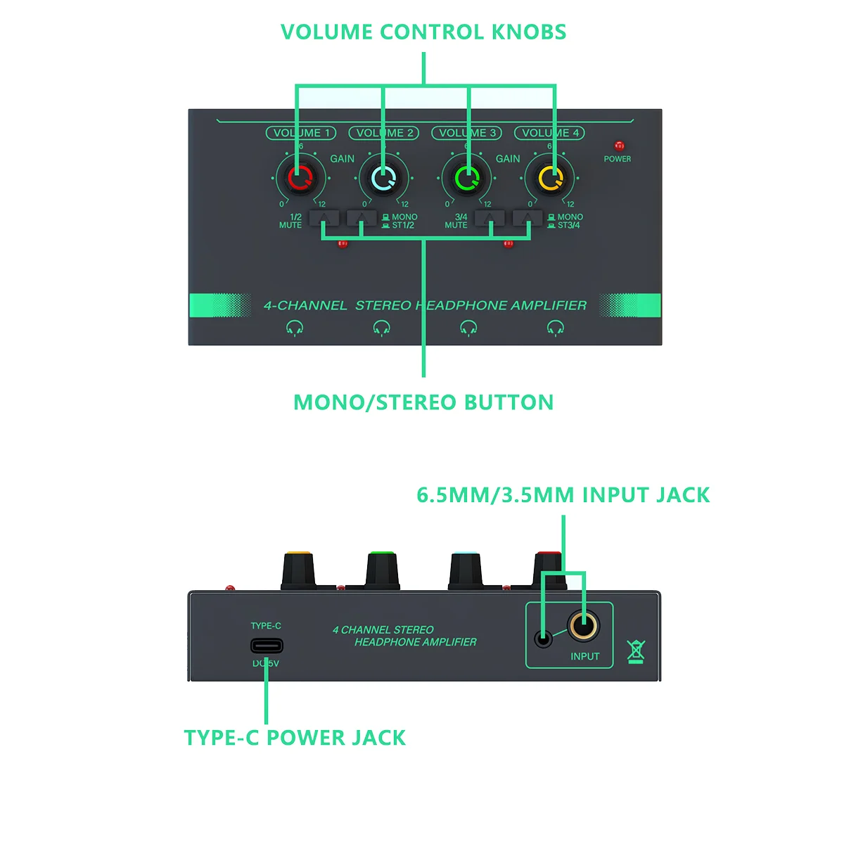 

6 Channels Stereo Headphone Amplifier Mini Portable Earphone Splitter Low-Noise Audio Mixer for Recording Studio,Blue