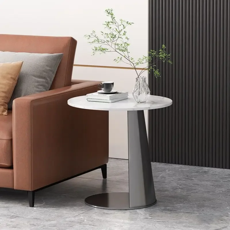 Round Entrance Slate Tea Table Center Modern New Living Room Small Cabinet Japanese Nordic Bedside Mesa Noche Furniture Center bedside cabinet high gloss grey 40x30x40 cm chipboard