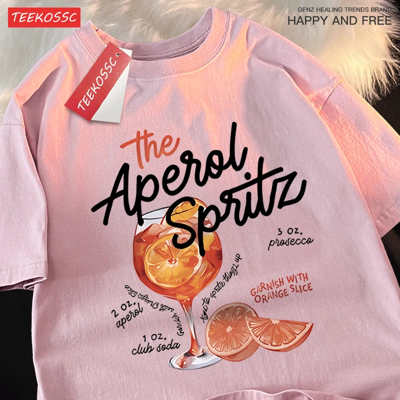 Iced Lemon Wine Beverage Print T Shirts Men Women Cute Crewneck Clothes Loose Summer T-Shirts Fashion Cotton Short Sleeve