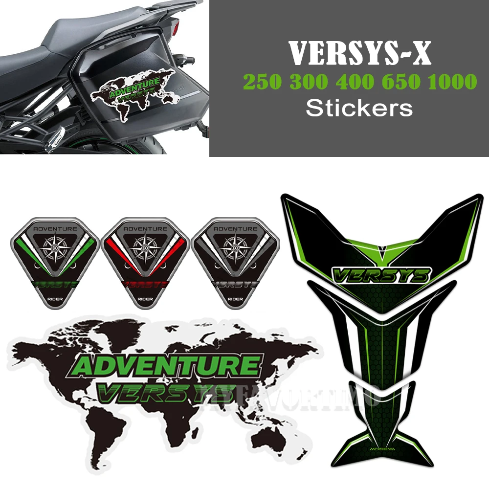 

For Kawasaki VERSYS 300 400 650 1000 Adventure Tank Pad Stickers Windshield Luggage Cases Trunk Decal Emblem VERSYS-X 250