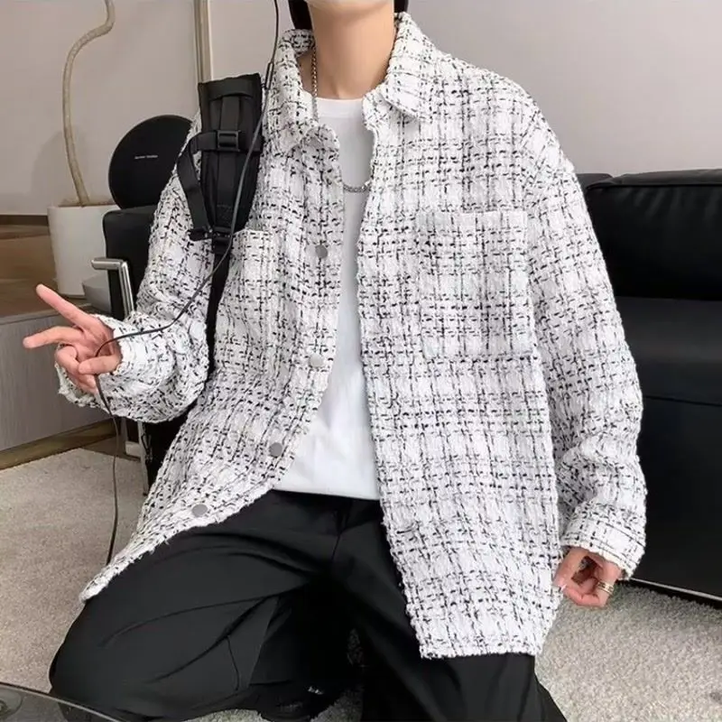 Coat Men's Korean Fashion Loose Casual Plaid Jacket Top mens jacket