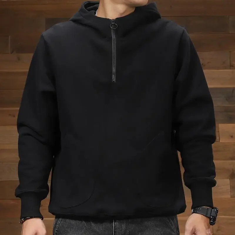 

Solid Hooded Men's Clothing Half Zip Sweatshirts for Man Hoodies Emo Streetwear High Quality Luxury Cheap Free Shipping Offers