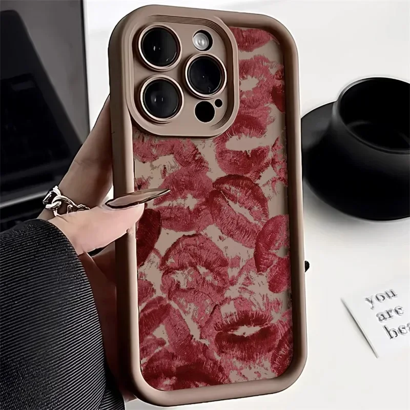 Matte Silicone Phone Case with Lips Kiss Design