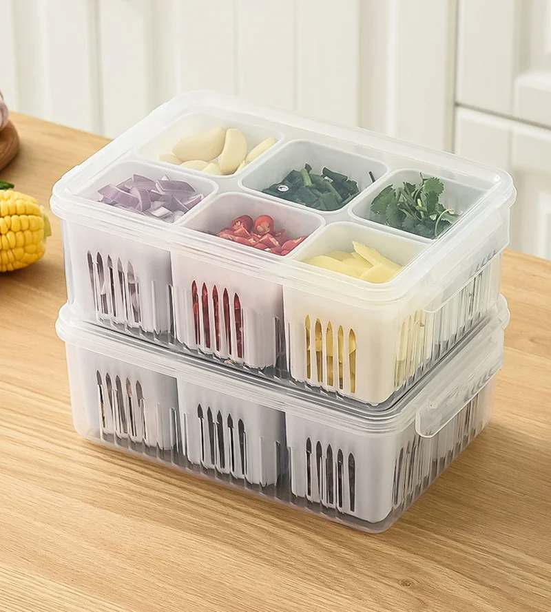 Refrigerator Storage Box 4/6 Compartment Food Vegetable and Fruit Storage Boxs Fridge Organiser Kitchen Storage Containers 5