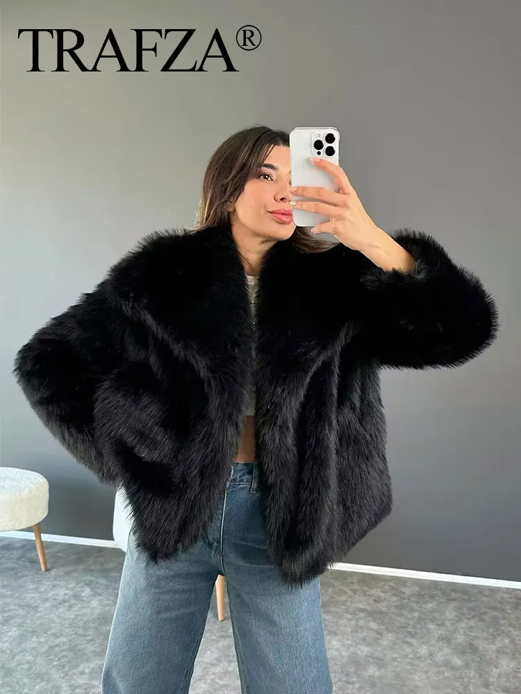 偉大な TRAFZA 2024 Short Effect Fur Artificial Coat Vintage Female ジャケット・アウター