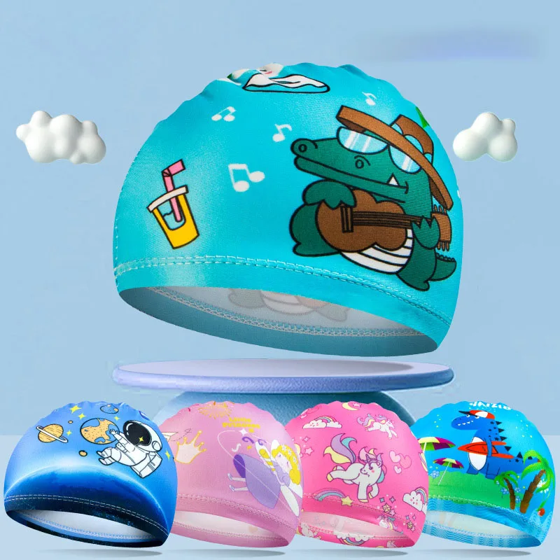 

Cute Cartoon Cloth Cap Boys and Girls Universal Children's Cloth Swimming Cap Comfortable Children Swimming Cap Wholesale