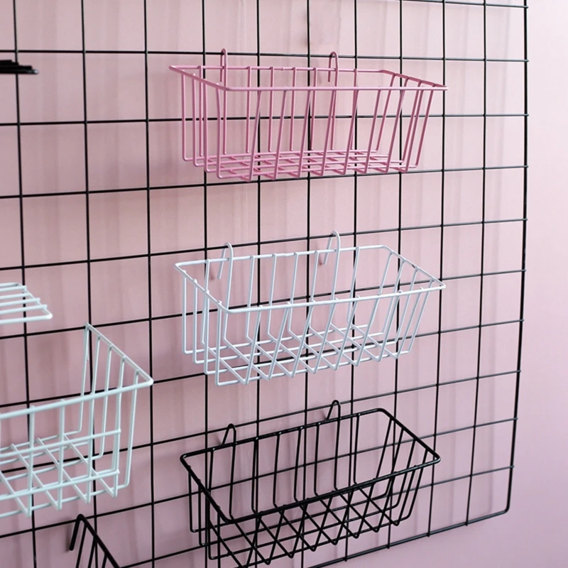 Photo Wall Accessories Hanging Basket Wrought Iron Wall Decoration for Creative Shelf with Hooks for GRID Panel