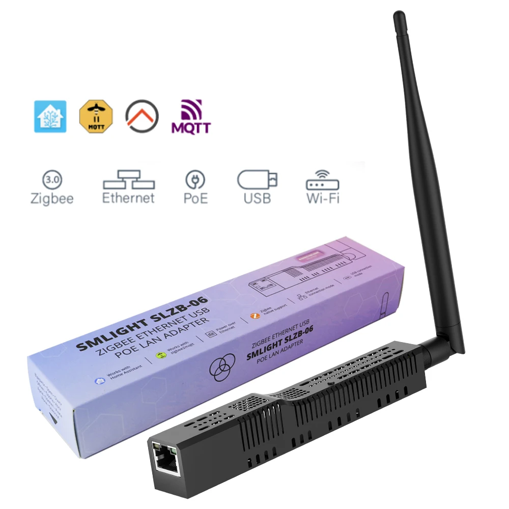 Zigbee 3.0 to Ethernet SMLIGHT SLZB-06 USB WiFi gateway coordinator PoE works with Zigbee2MQTT Home Assistant ZHA