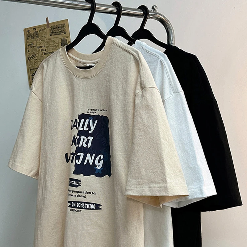 

Summer Letter Printed Short Sleeved T-Shirt American Men's Travel Shopping High-Quality Loose Round Neck Half Sleeved T-Shirt