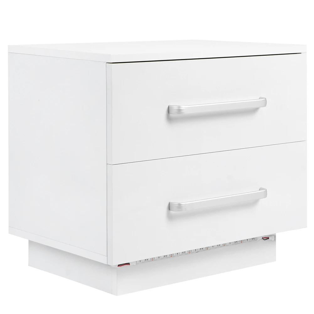 Modern Bedside Cabinet with LED Blue Light High Gloss Front Panel Nightstand with 2 Drawers for Home Bedroom Dining Room