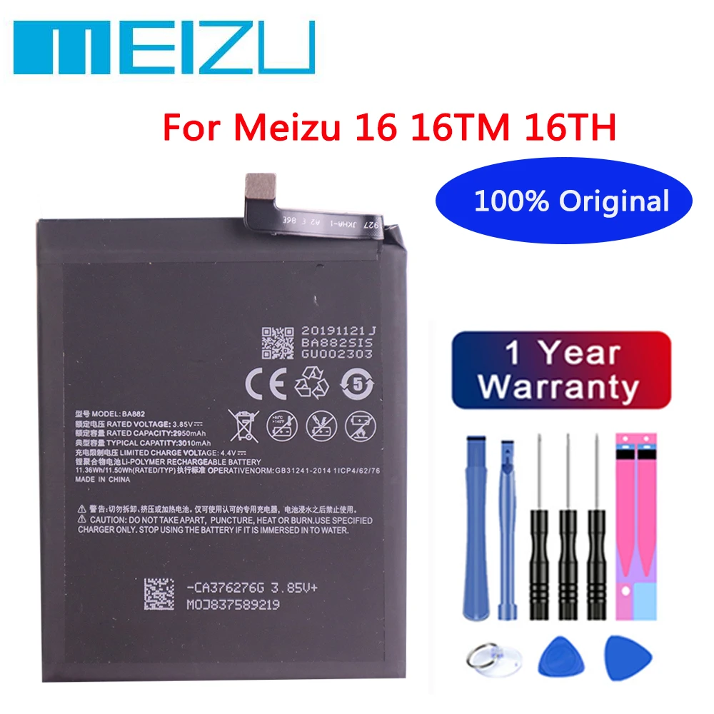 

Высококачественный 100% оригинальный аккумулятор Meizu BA882 для Meizu 16 16TM 16TH 3010 мАч, фотоаккумулятор, батареи + Инструменты