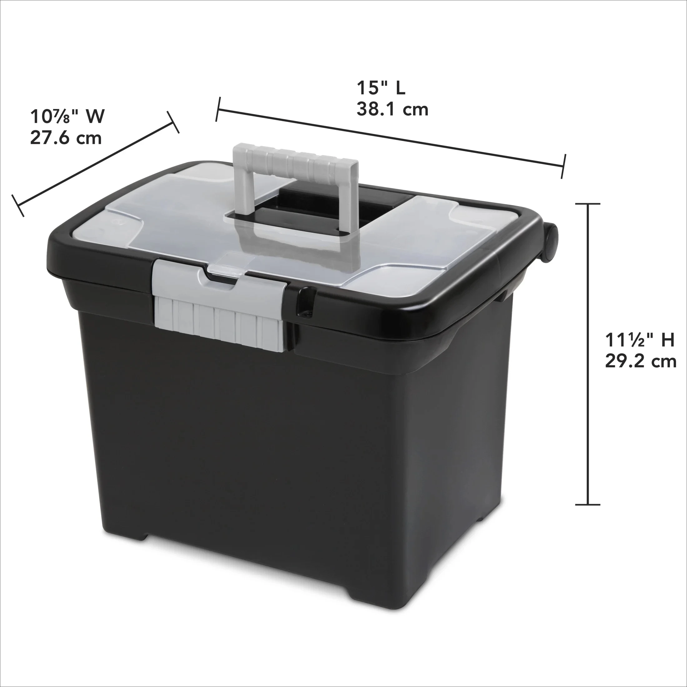 (6 pack) Plastic Storage Bin/ Portable File Box, 15" L x 10 7/8" W x 11 1/2" H, Black