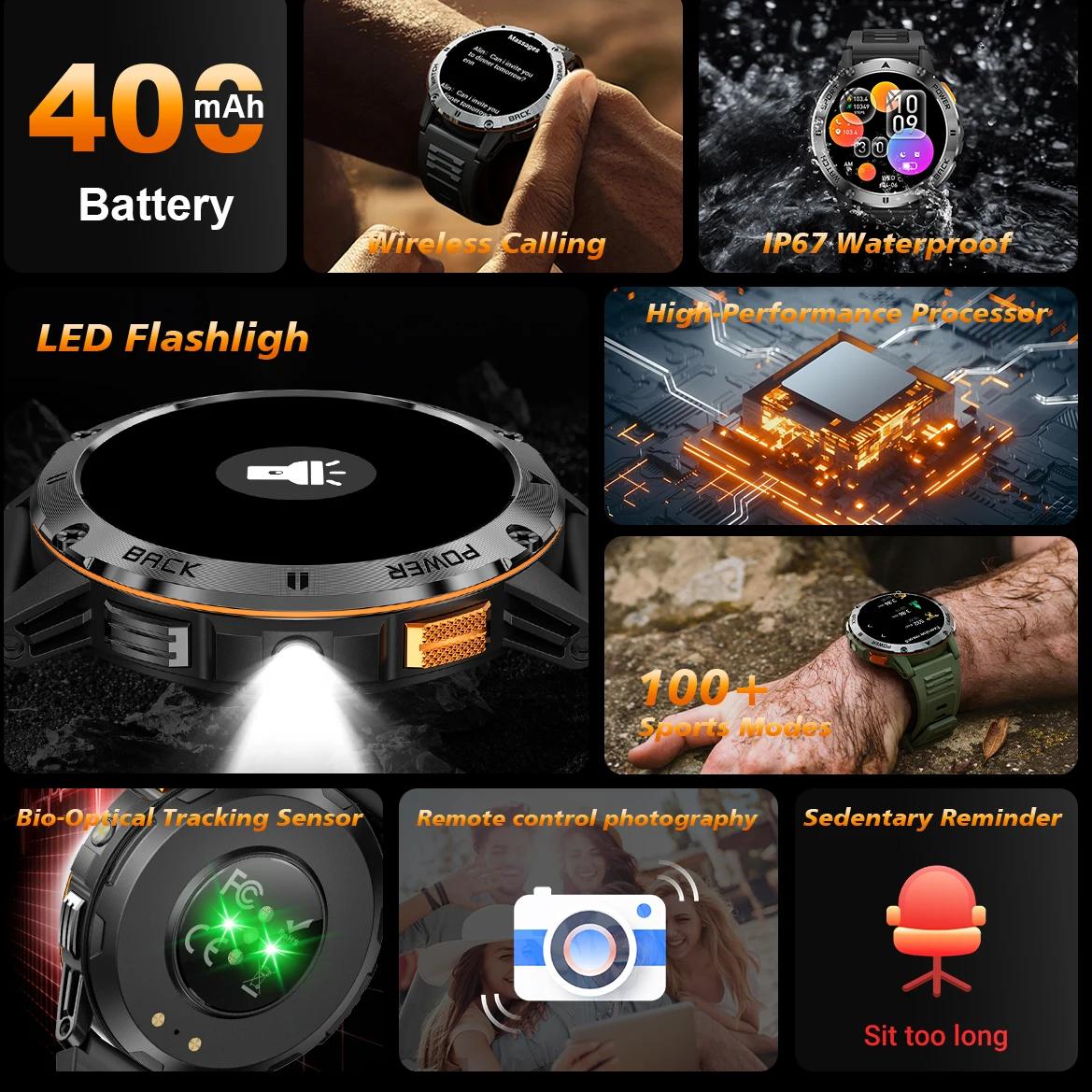 2026 NEW Outdoors Smartwatch GPS LEDFlashlight Waterproof Wireless Call Sports Modes Tracker Heart Rate Compass HD screen MAN 6