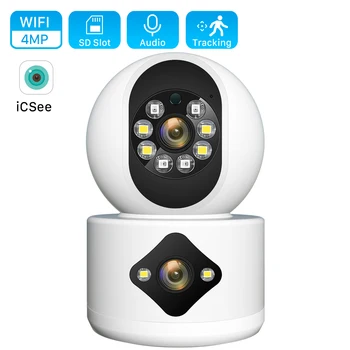 4mp 듀얼 렌즈 와이파이 카메라, 듀얼 스크린 베이비 모니터 자동 추적 Ai 인간 감지 실내 홈 보안 CCTV 비디오 감시