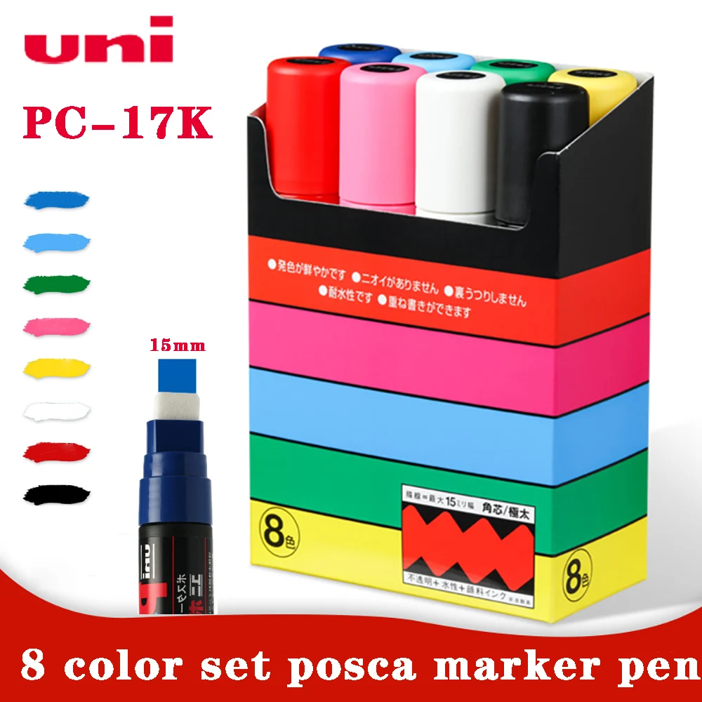 Uni Marker Posca Pc-17K 8 Colori Set Pop Poster Waterborne Advertising/Graffiti Marker 15Mm Nid Characters Bright And Colorful