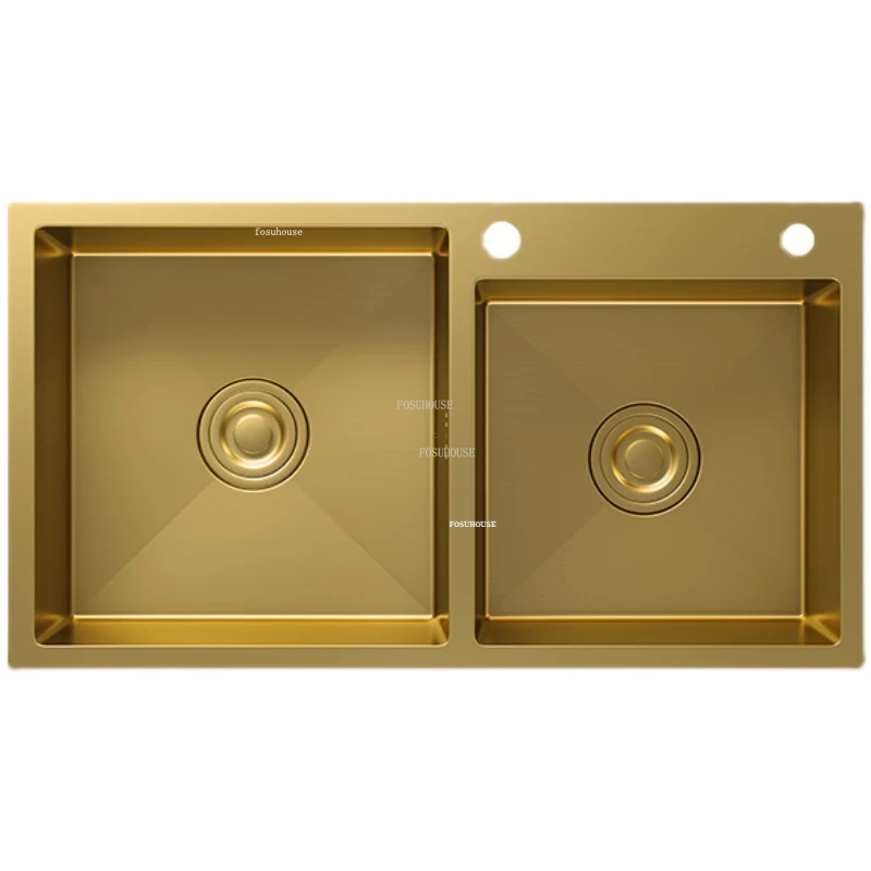 Light Luxury Kitchen Sinks Stainless Steel Home Kitchen Sink Creative Large Gold Nano Sink Handmade Double Accessories