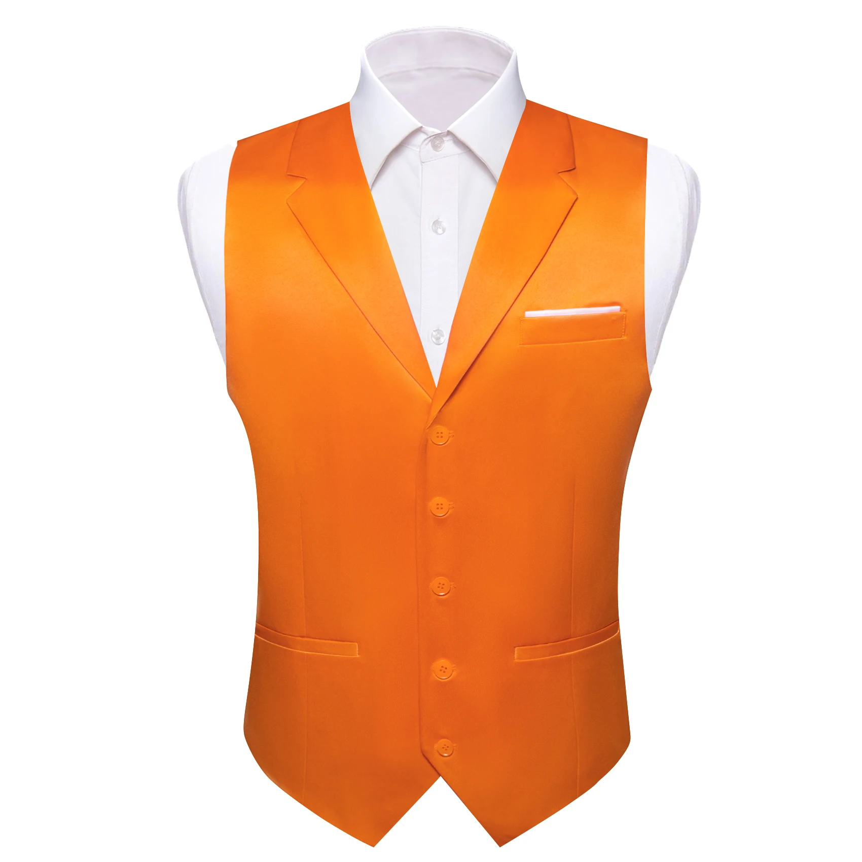 

Barry Wang Silk Vest for Men Solid Plain Orange Red Gold Black Waistcoat Tuxedo Dress Wedding Party Waiter Sleeveless Jacket