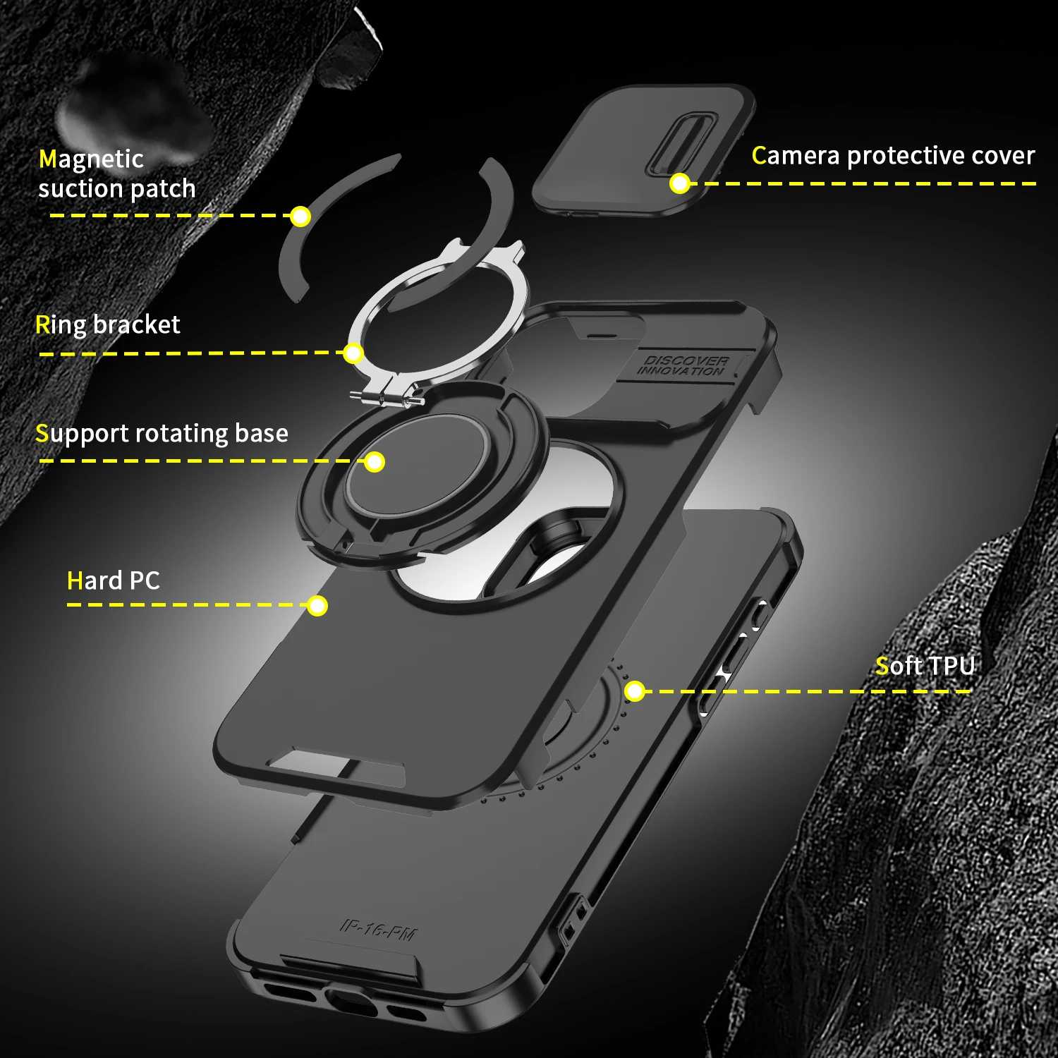 Heavy-Duty Rugged Magnetic Ring Holder Phone Case with Slide Camera Protection and Magsafe Compatibility