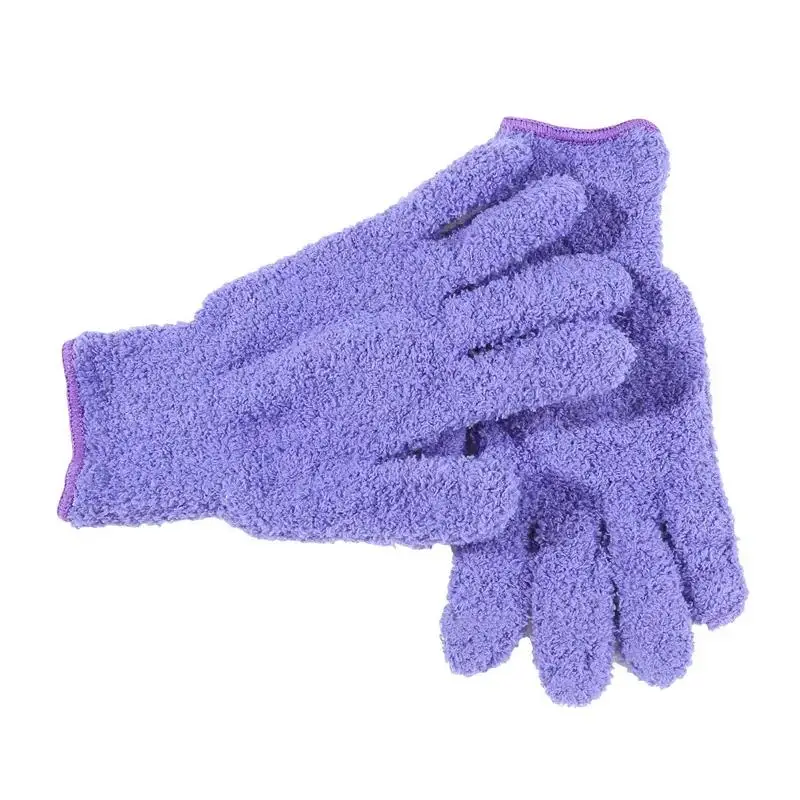 1Pair Cleaning Gloves Microfiber Coral Fleece Car Grooming Gloves Solid Five Finger Dust Removal Housework Absorbent