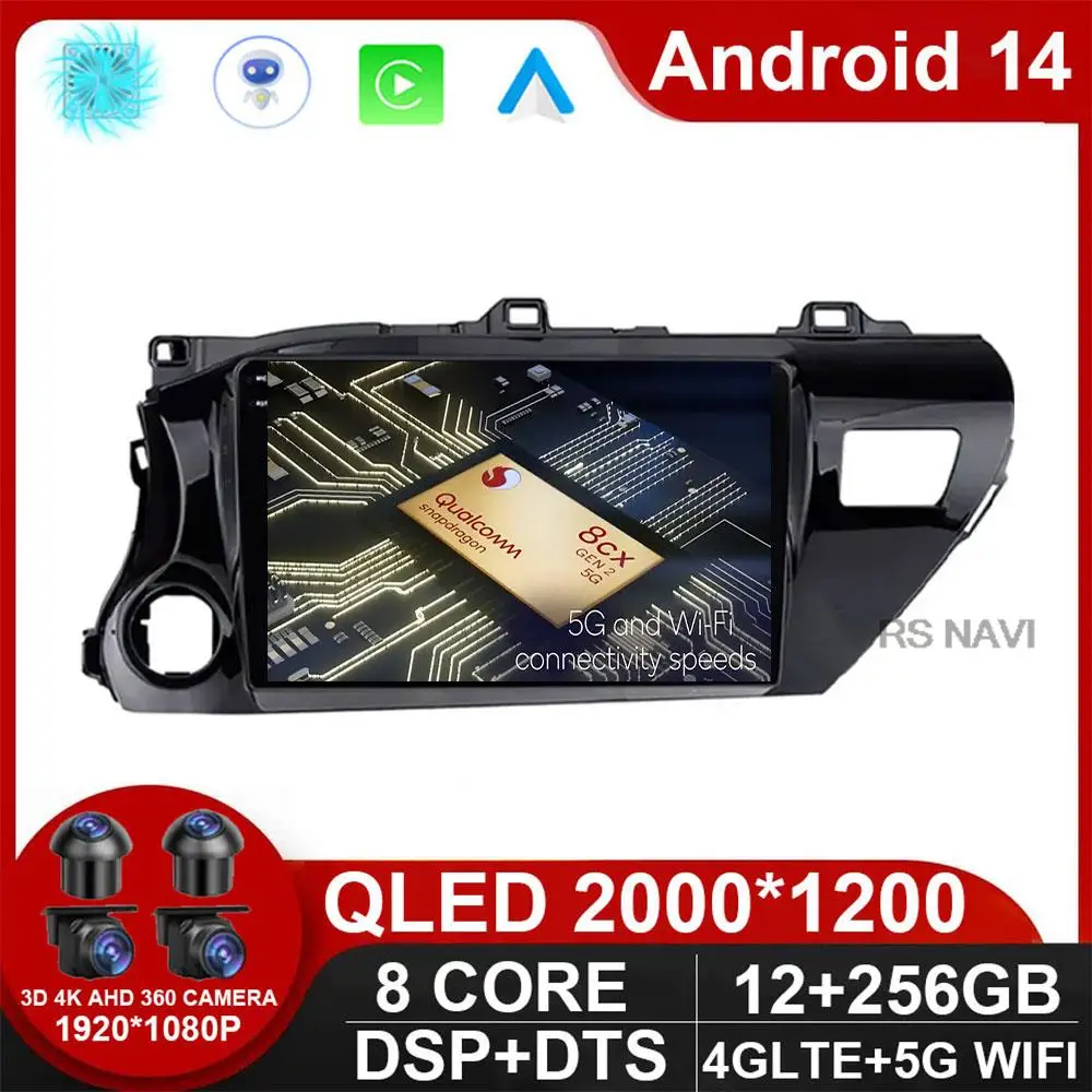

Android 14 2 Din Stereo for Toyota Hilux 2016 - 2020 Car Radio with Screen Multimedia Player Navigation GPS Head Unit Autoradio