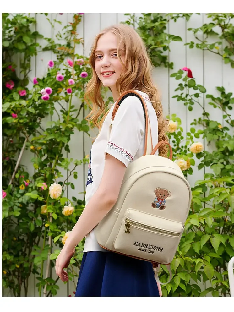 Zaino con ricamo orso carino per donna 2024 nuova moda coreana in morbida pelle mini zaino da viaggio casual di grande capacità Mochila - immagine 4