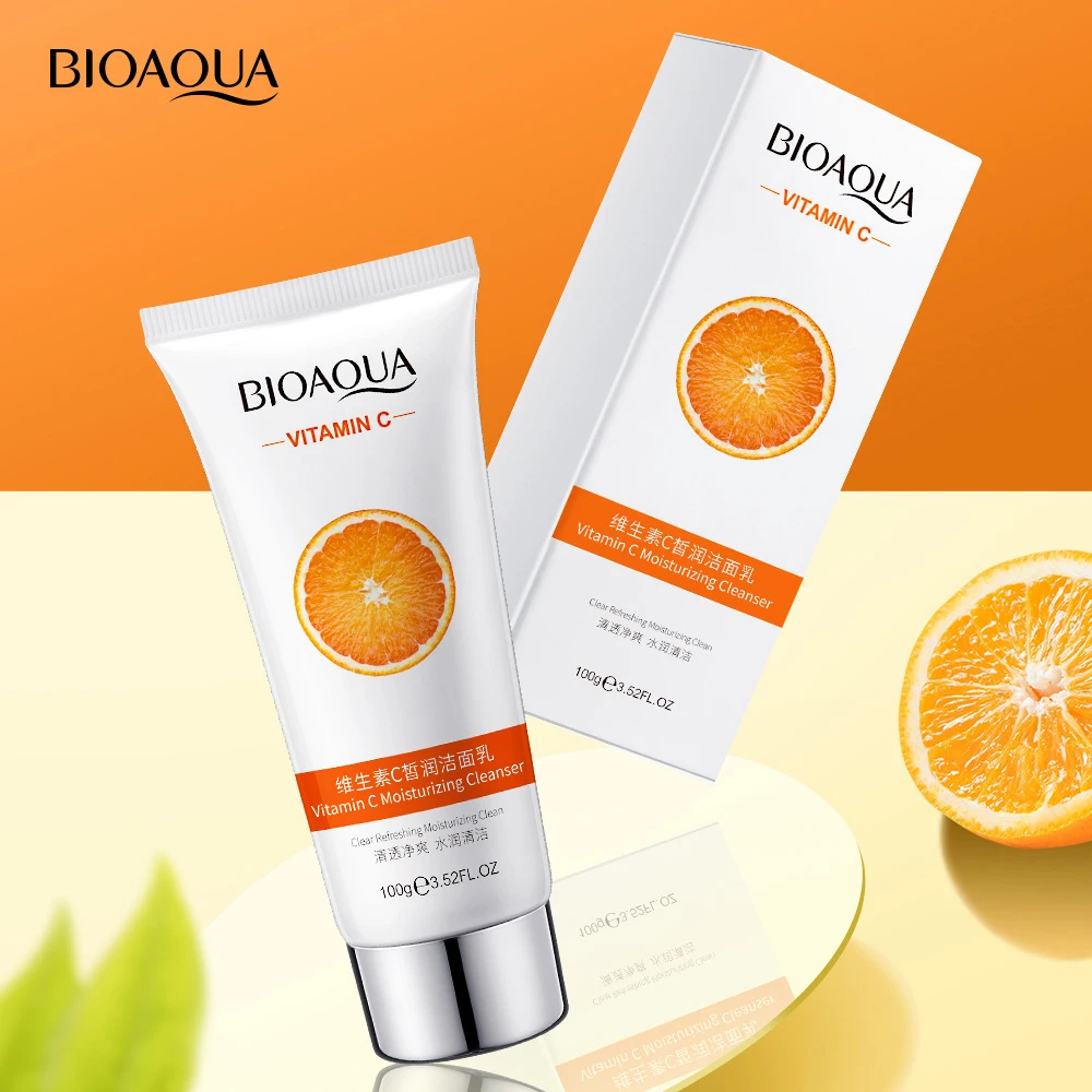 BIOAQUA Vitamin C Facial Cleanser Deeply Cleansing Oil Control Moisturizing Blackhead Removal Skin Care Face Wash Foam Cleanser face wash