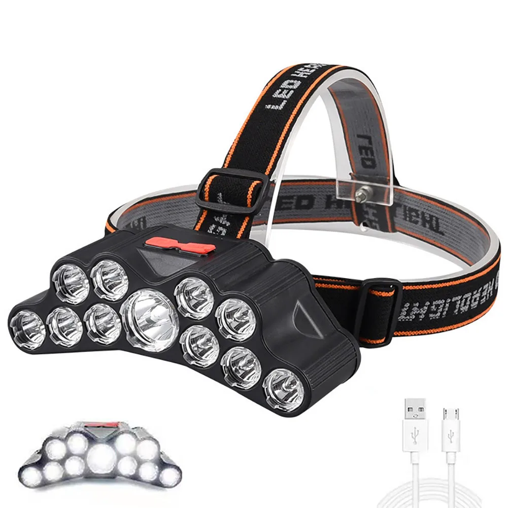 

11leds Headlamp Adjustable 180° Super Bright Head Light USB Rechargeable Light for Outdoor Riding Camping Hiking Fishing