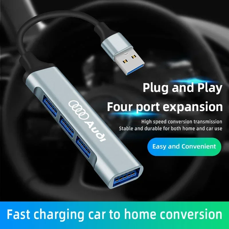 Car 4 Port USB HUB Type C Multi Splitter Adapter Accessories For Audi Quattro A3 A4 A6 A5 Q5 A1 Q7 Q3 Q2 Q8 A7 A8 TT