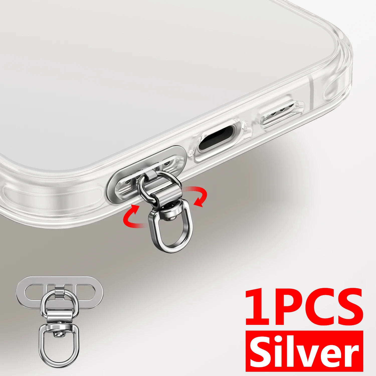 Ultra-Thin Rotatable Stainless Steel Phone Lanyard Patch with Hanging Cord Clip