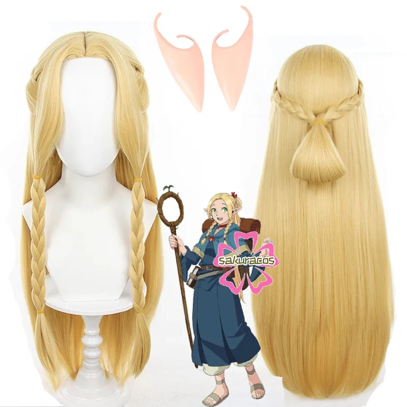 

Marcille Donato Cosplay Wig Women 80cm Long Braided Blonde Wigs Heat Resistant Synthetic Wigs for Halloween Costume Prop Ears