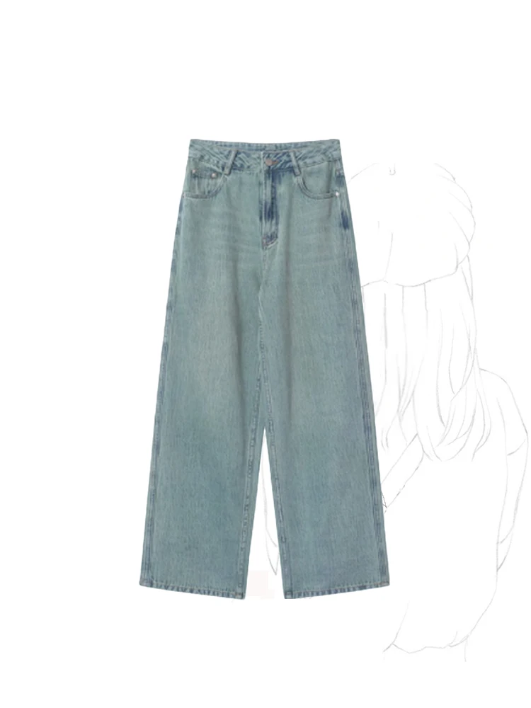 

Women's Straight Jeans Blue Baggy Y2k High Waist Denim Trousers Loose Korean Style Streetwear Vintage Wide Leg Pants Summer 2023