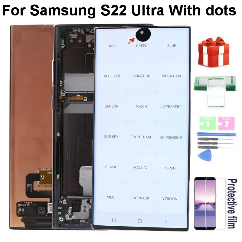 

Super AMOLED Display For Samsung Galaxy S22 Ultra LCD With Frame S908 S908U S908B 5G Touch Screen Digitizer Assembly With dots