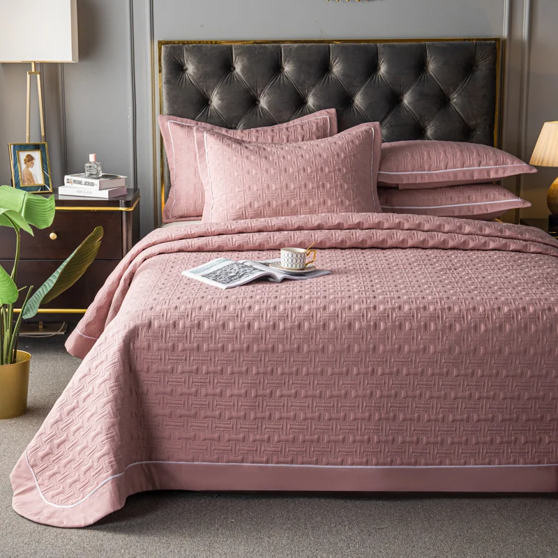 

Simple Solid Color Bed Linens Geometric Embossed Quilted Bedspread Thicken Bed Sheet Autumn Winter Mattress Protector Pad