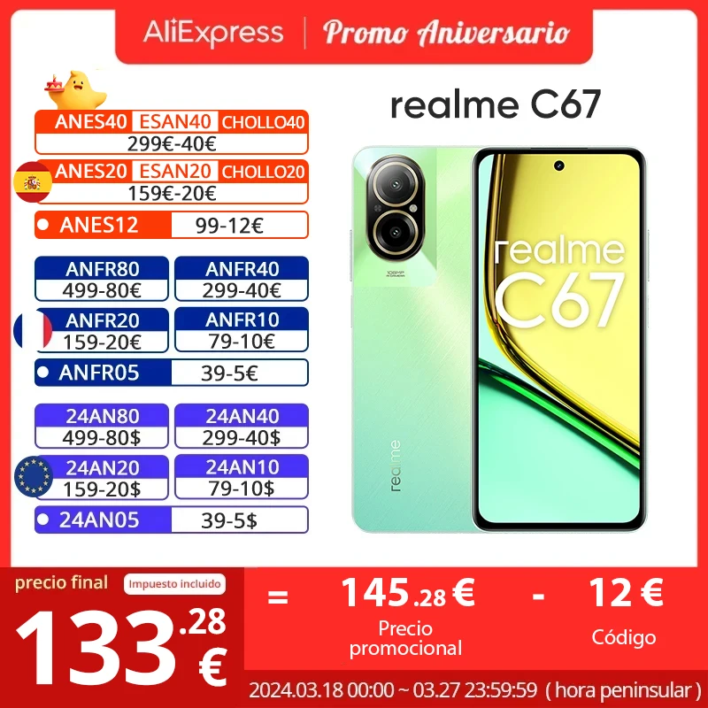 150.43€ 35% OFF|Globale Version Realme C67 C 67 108MP Haupt kamera Snapdragon 6,72 5000 Zoll Display 33W Super vooc Ladung mAh Batterie mobil| | - AliExpress