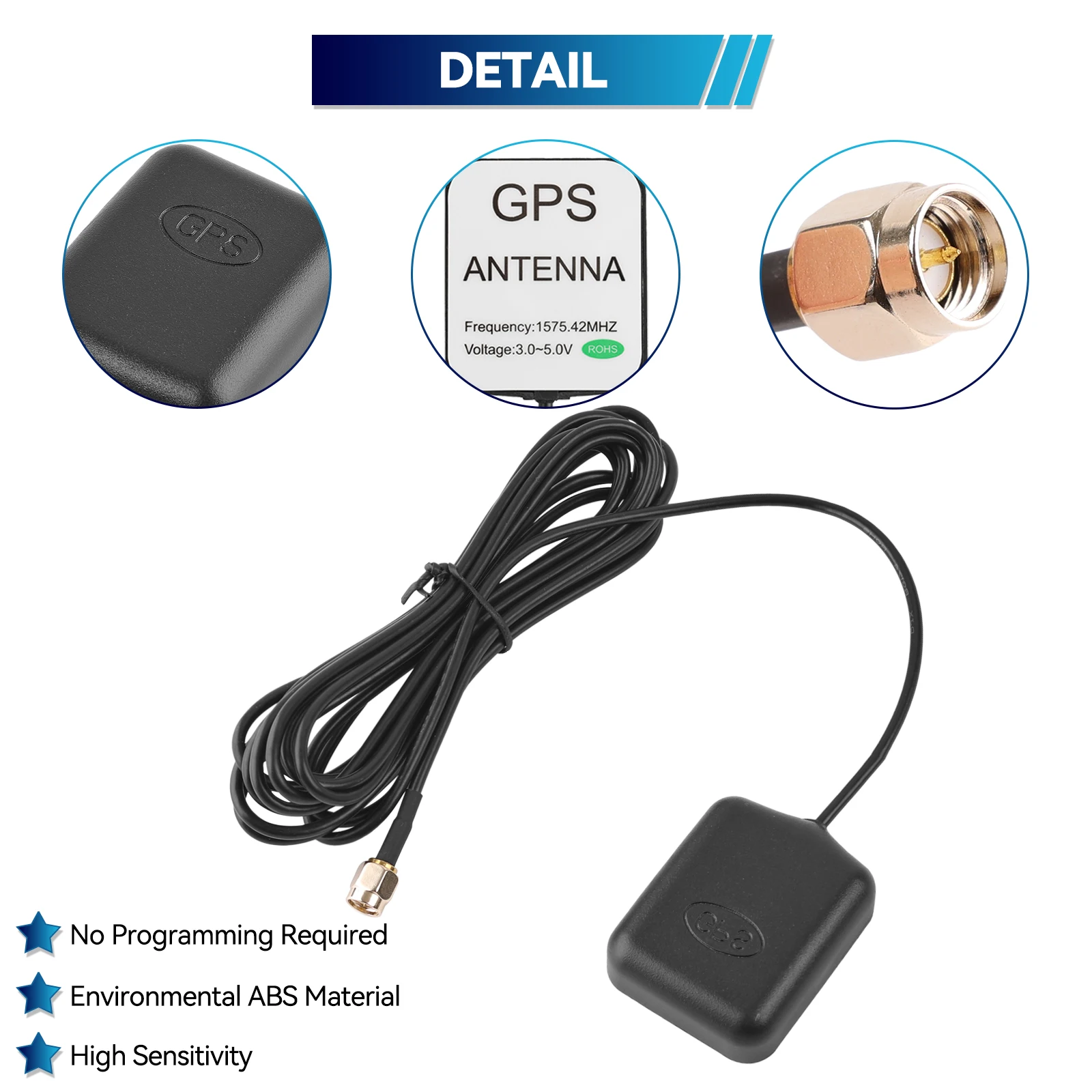 Car GPS Antenna Car GPS Receiver GPS Receiver GPS Antenna 3M GPS Signal Antenna GPS Receiver Signal Enhance Device SMA Connector Auto Accessories Suit For Car Navigation Radio DVD