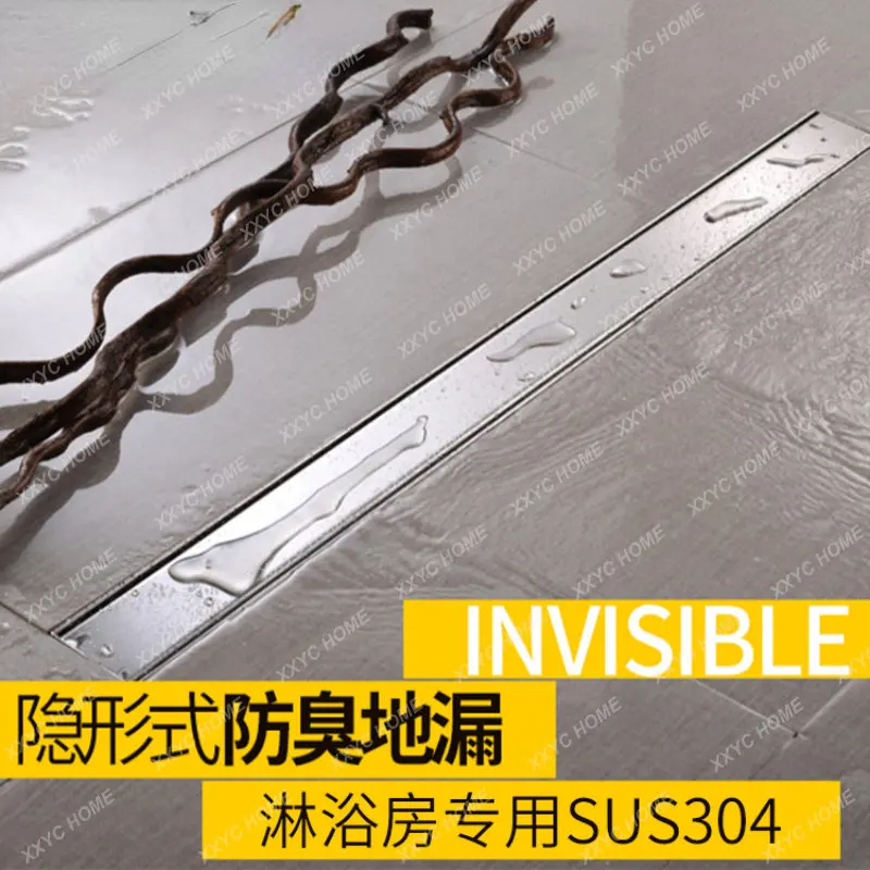 

304 Stainless Steel Floor Drain Shower Room Deodorant Floor Drain Rectangular Side Row Invisible Lengthened Floor Drain